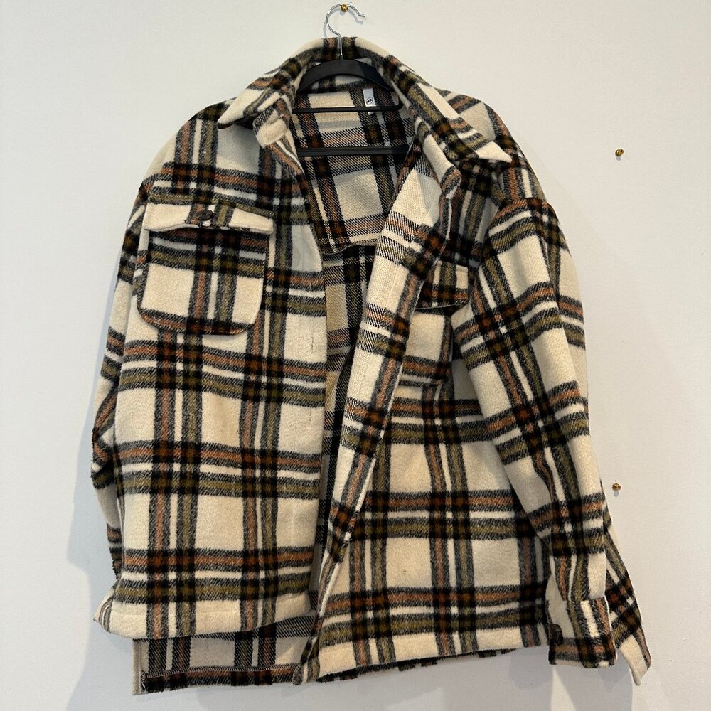 MK Women's Plaid Long Sleeve Button Front Jacket